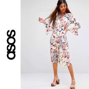 🆕ASOS Printed Midi Column Dress w/ Fluted Sleeves